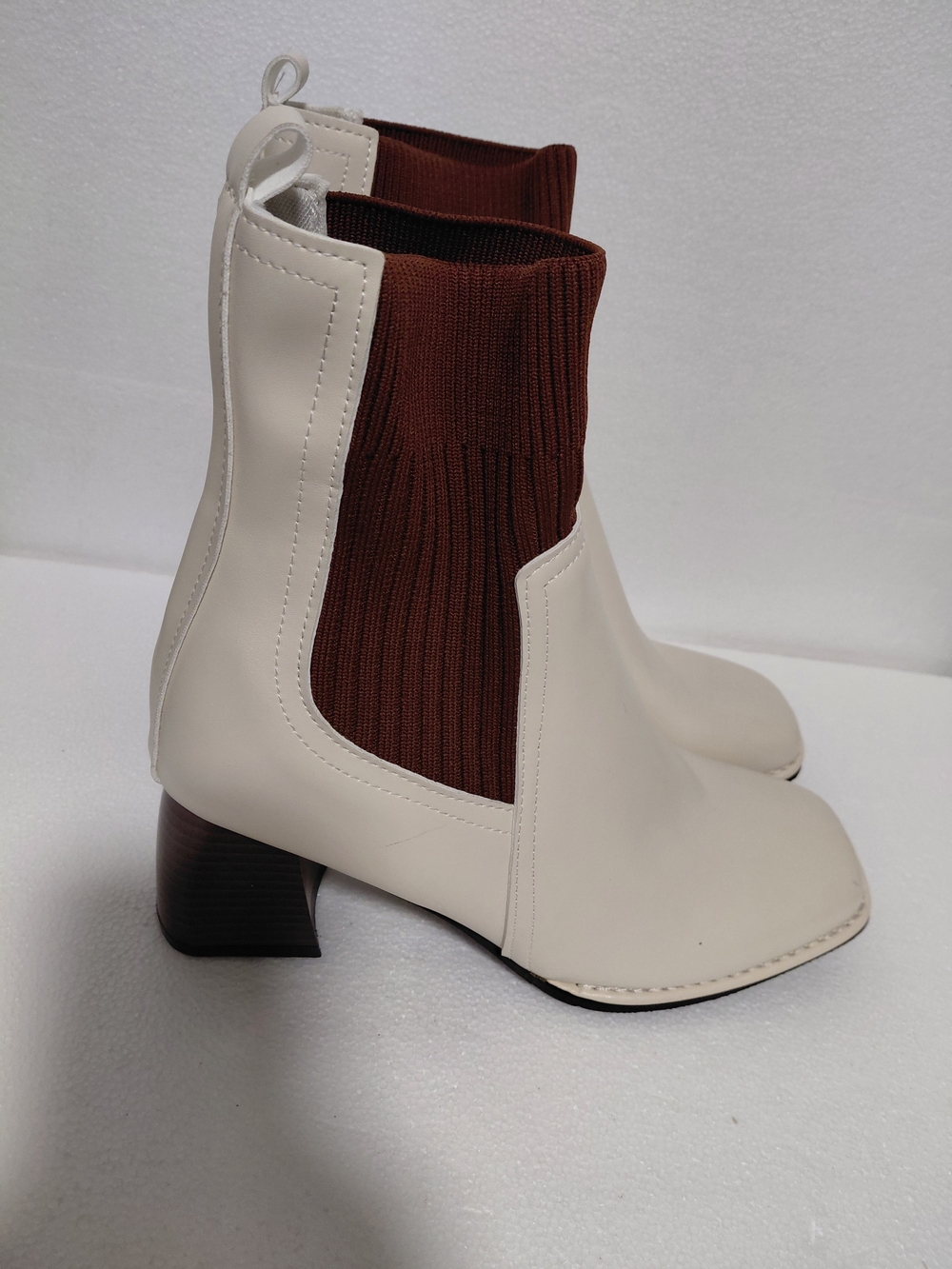 Women’s Cream Ankle Boot with Brown Knit Panel
